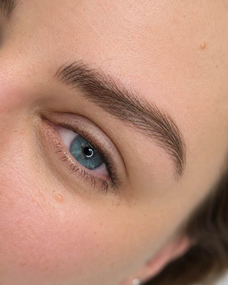 Brwi wykonane techniką Silky Hairstroke Brows — zbliżenie pracy z galerii gabinetu
